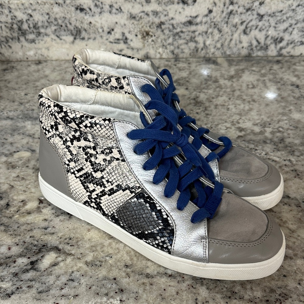 Same Edelman snake skin Stylish High-Top Sneakers‎ with Blue Laces